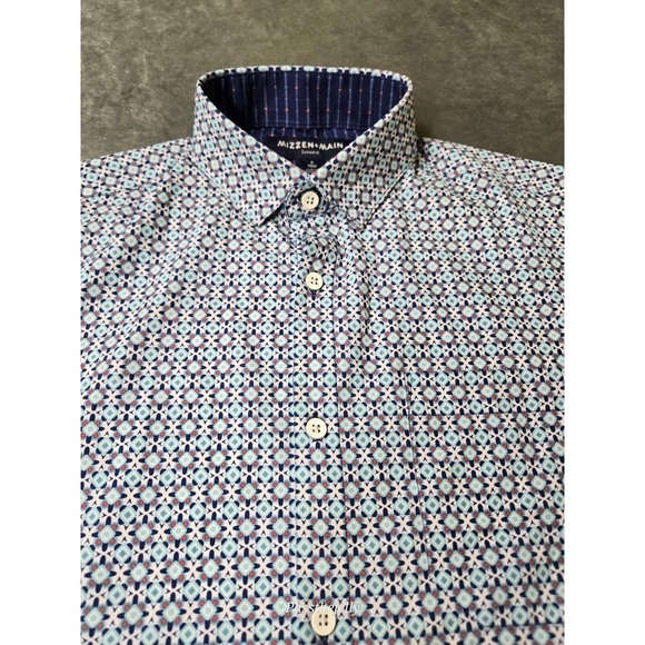 Mizzen+Main Shirt Mens Small Trim Geometric Aztec Print Polo Performance Golf - Picture 6 of 12